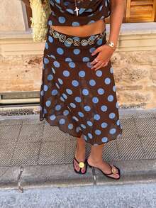 Women Polka Dot Midi Skirt Y2k Low Waist Semi Sheer Asymmetrical Hem Summer Flowy Midi Skirt Going Out - 卡其色 - 查看 3