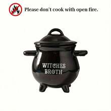 1 Set di stoviglie in ceramica a tema strega, inclusi: ciotola per zuppa a doppia ansa a forma di calderone con coperchio e cucchiaio, tazza da tè di grande capacità dallo stile dark magic, teiera carina a forma di strega, adatto per raduni quotidiani, decorazioni per feste, regalo in stile gotico