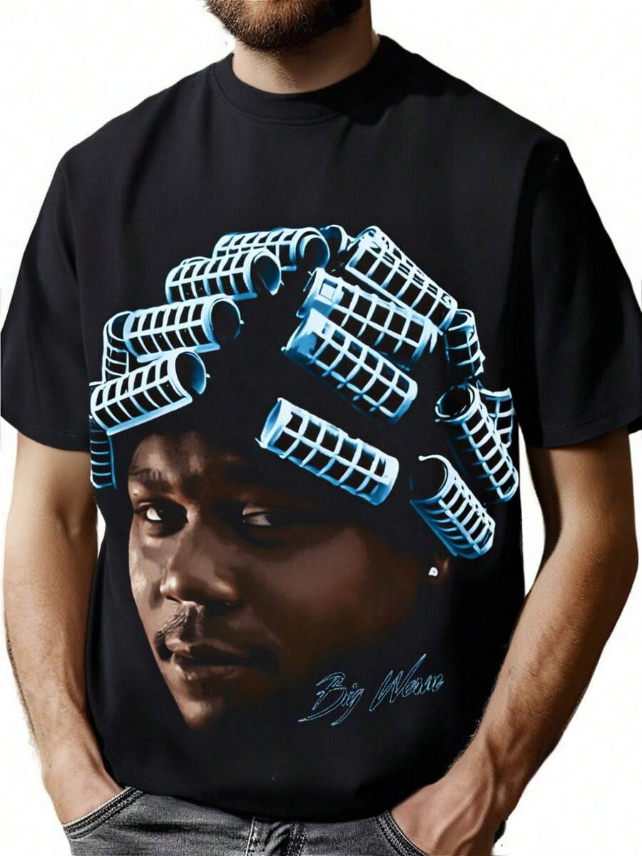 Gros T-shirt à col rond à manches courtes confortable pour hommes - Negro - Ver 1