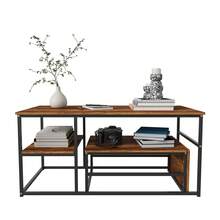 Mesa de centro de dos piezas, mesa auxiliar, aspecto mármol, estructura y estante de metal, mesa de centro, mesa de sala de estar, mesa de sofá, adecuada para sala de estar, dormitorio, madera y negro - Madera y negro - Ver 13