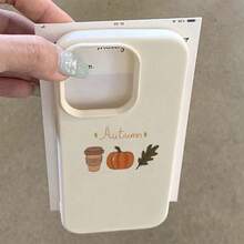 1pc TPU Material Fashionable Minimalist Autumn Elements Coffee Cup Pumpkin Maple Leaf Pattern Phone Case Compatible With Iphone/Compatible With Redmi,International Version, Not The Domestic Version - White - View 3