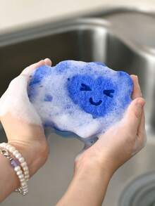 3pcs Double-Sided Sponge Set, Suction Cup Sponge Holder, Self-Draining Kitchen & Bathroom Sink Storage Rack, Includes Double-Sided Dish Sponge, Suitable For Bathroom, Kitchen And More - A - View 1