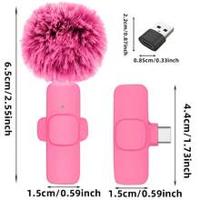Nuevo micrófono inalámbrico rosa tipo lavalier con adaptador y paravientos, portátil para grabación de audio y video, compatible con teléfonos Android, computadoras, cámaras, transmisión en vivo, juegos, adecuado para viajes de verano, grabación de audio/video, entrevistas, juegos y transmisión en vivo, mini micrófono - Rosa Fucsia - Ver 4