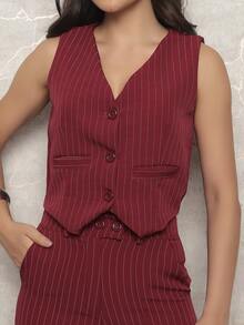 New Stylish, Minimalist And Modern Smooth Vest And Pants Set - Đỏ và trắng - Xem 2