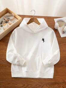 男童经典休闲百搭棉质刺绣卫衣，可单穿或叠穿 - 白色 - 查看 1