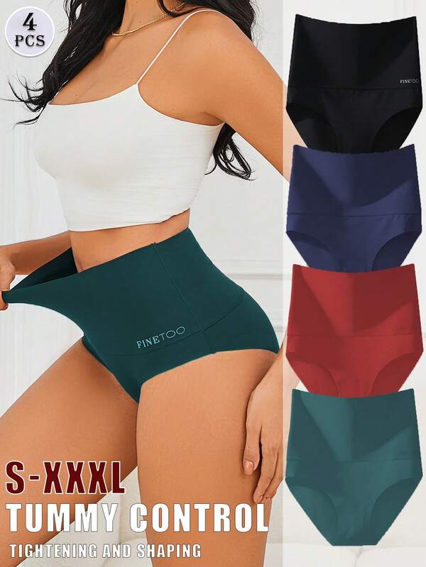 FINETOO 4 pezzi Mutandine modellanti in vita alta senza cuciture per donna, shapewear taglie S-XXXL