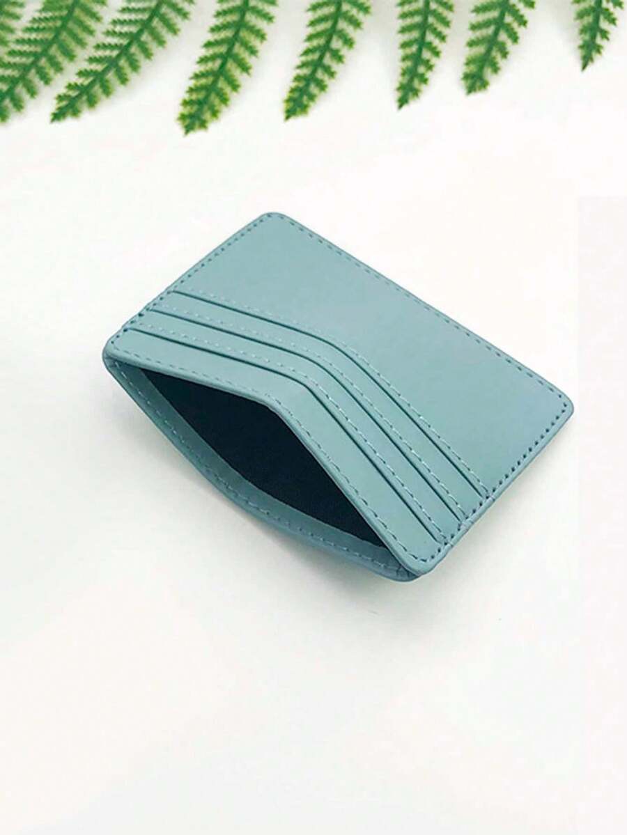 1 pieza Portacartillas minimalista ultradelgado que puede almacenar tarjetas de crédito para uso diario, de piel de PU unisex para mujeres y hombres, estudiantes, billetera mini, monedero, billetera de tarjetas, billetera de otoño, billetera Y2K - Celeste - Ver 1