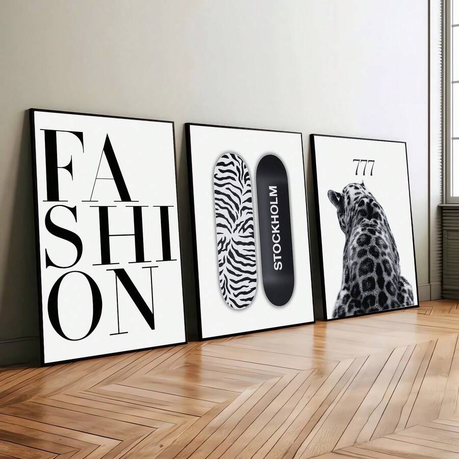 1/3 tấm áp phích thời trang Stockholm đen trắng báo sang trọng Y2K treo tường in vải canvas tối giản phong cách nữ tính trang trí phòng thẩm mỹ tranh phong cách cho căn hộ, phòng khách, phòng ngủ, trang trí nhà hiện đại - Nhiều màu - Xem 1