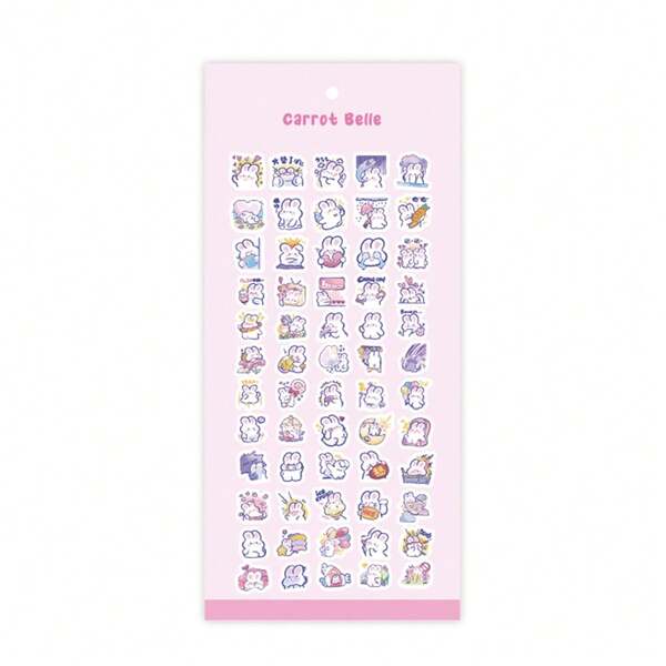 Pegatinas lindas y kawaii de conejitos de PET - Calcomanías de dibujos animados en tonos pastel para diarios, planificadores y decoración de manualidades