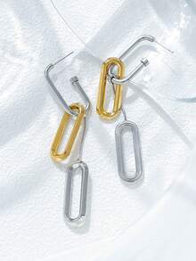 1 Stück 18K vergoldete zweifarbige goldene silberne Quasten Ohrringe für Männer Tropfen Baumeln Büroklammer Ohrringe gemischte Farbe Edelstahl Schmuck einzigartiger minimalistischer geometrischer umwandelbarer Gliederketten Ohrringe