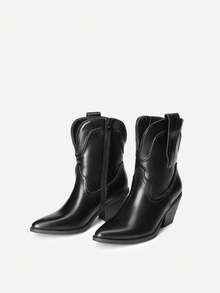 Women's Cowboy Ankle Boots Western Fashion Cowgirl Mid-Calf Boots Low Chunky Block Heel Pointed Toe Fall Booties Shoes