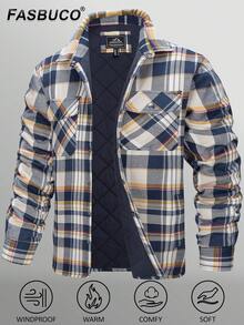 Men's Flannel Shirt Jacket Winter Warm Fleece Lined Plaid Coat Button Down Shirt With Pockets - Màu vàng - Xem 1