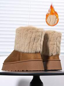 5cm Erhöhung Damen Outdoor Schneestiefel bis zur Mitte des Waden, warme Thermofütterung, rutschfeste Sohle, Winterstiefel für Damen