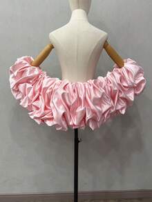 1pc Bridal Shawl With Ruffles, Detachable Satin Exaggerated Puff Sleeves Cape, Bridal Accessory - Multicolor - View 11