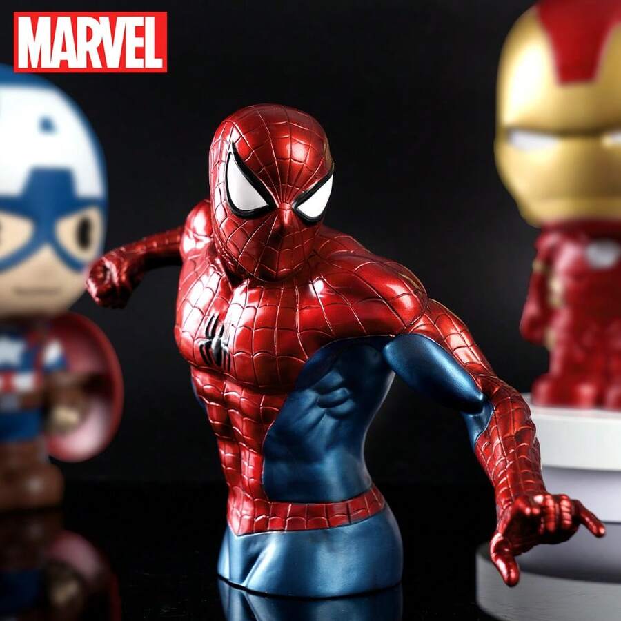 1 PIEZA Busto de Spider-Man con licencia oficial de Marvel, estilo realista, alcancía, caja de dinero, accesorio de superhéroe, coleccionable, para decoración de trabajo, dormitorio o mesa, bonita caja de efectivo, regalo de coleccionista de figuras de Halloween