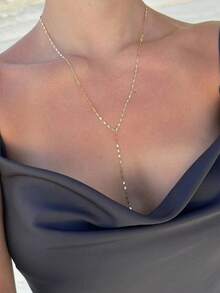 1 件闪亮金色 Y 形项链简约风格锁骨链不锈钢长项链优雅 Y 形项链适合女士宴会、舞会、派对 - Y Necklac - 查看 4