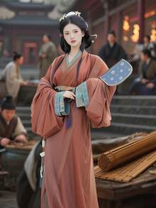 2025 Improved Hanfu Women Flared Sleeve Immortal-Fairy Style Ombre Everyday Commute Dress, Temperature-Regulating Silk, Chinese Style - Red - View 8