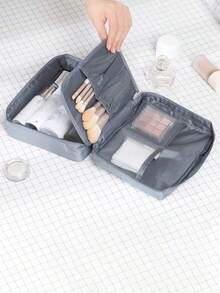 1pc Double Layer Makeup Brush Holder Bag, Multi-Functional Travel Cosmetic Bag, Waterproof Makeup Bag, Large Capacity Makeup Pouch, Portable Cosmetic Organizer Bag For Makeup Brushes, Lipstick, Foundation, Skincare Tools, Double Layer, Large Capacity, Waterproof, Polyester Material, Portable, Foldable, Travel Essential, Holiday Essential, Bedroom Decor, Autumn Decor, Gift For Friends & Teachers, Birthday Gift