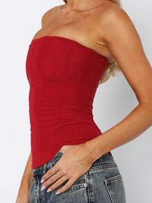 Y2K Women's Corset Tops Mesh Corset Tops - 紅色 - 查看 3