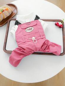 1pc Pet Clothes, Dog/Cat Outfit, Poodle, Teddy, Small Dog/Puppy, Happy Puppy/Kitten, Casual Fashion Cute Comfortable Summer Bib Pants - Coral Pink