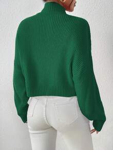 Suéter corto y lindo para mujer, jersey de punto acanalado ligero y cómodo - Verde - Ver 4