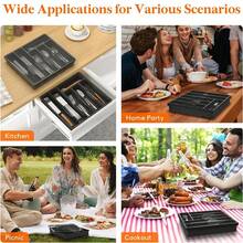 Organizador de cubiertos de una pieza con tapa, organizador de cajón para utensilios. Tapa extraíble, con 6 compartimentos para guardar cubiertos, cuchillos, tenedores y cucharas. - Gris - Ver 7