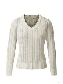 Freeform 春季女士毛衣，时尚简约商务休闲通勤优雅度假高端百搭显瘦可爱上衣，复古韩版，白色、黑色、棕色、米色 - 新杏色 - 查看 3