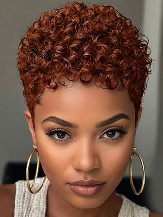 短卷发精灵短发假发，合成非洲精灵假发，合成耐热全头假发，黑色短卷发精灵假发，适合女性