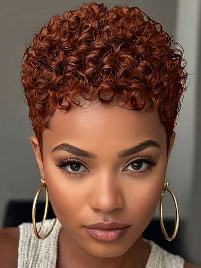 Short Curly Pixie Cut Wigs For Black Women Synthetic Afro Pixie Wig Synthetic Heat Resistant Full Wigs Black Color Short Curly Pixie Wigs For Women