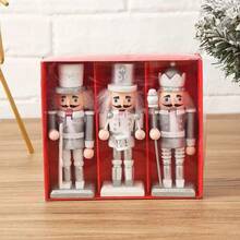 3pcs Golden Nutcracker Decoration, Nutcracker Creative Puppet Man Decoration, Christmas Day Decoration Home Decoration, Nutcracker Solid Wood Decoration, Home Festival Decoration Supplies Christmas Decorations Room Decor Winter