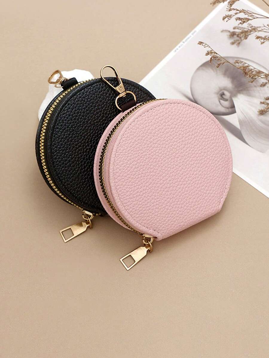 Ví đựng trang sức mini, ví đựng tiền xu nhỏ cho nữ, móc khóa du lịch đa chức năng, hộp đựng trang sức thể thao di động, hộp đựng trang sức mini, hộp trưng bày móc khóa, ví đựng tiền xu có khóa kéo kiểu cổ điển, túi bỏ túi, màu trơn, túi đựng tiền xu tròn, có móc khóa - Nhiều màu sắc để lựa chọn - Nhiều màu - Xem 1