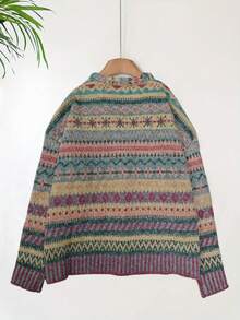 Plus Size Women V-Neck Colorful Long Sleeve Dropped Shoulder Casual Knit Cardigan, Autumn/Winter