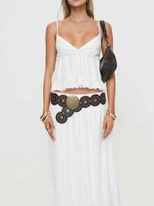 Women's Lace Trimmed V Neck Ruffled Sleeve Flared Eyelet Tank Blouse Top - White - View 5