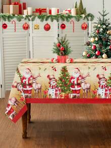 1 件圣诞桌布，220 * 130 厘米一次性 PE 桌布，带有圣诞老人、雪人、圣诞树、麋鹿设计、复古风格、圣诞快乐装饰、圣诞装饰、家居圣诞装饰、厨房用品、餐桌装饰、桌面装饰，适合室内和室外使用