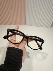 2025 Spring Casual Polygonal Leopard Print Rivet Eyeglasses Frame, Solid Color PC (Polycarbonate) Clear Lens - Multicolor - View 8