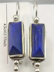 一对波西米亚风格长方形蓝色仿绿松石镶嵌耳环，适合女性日常、派对、旅行佩戴，可作珠宝礼品。 - 銀色 - 查看 5