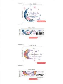 1 件个性化名字定制蝴蝶女孩墙贴，月亮仙子墙贴，粉色花卉墙饰彩色蝴蝶，女孩墙壁艺术，育儿礼物生日毕业，图形印刷