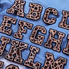 A-Z English Letter Patches, Leopard Print Embroidered Iron-On Stickers, Suitable For Clothing, DIY Name Apparel