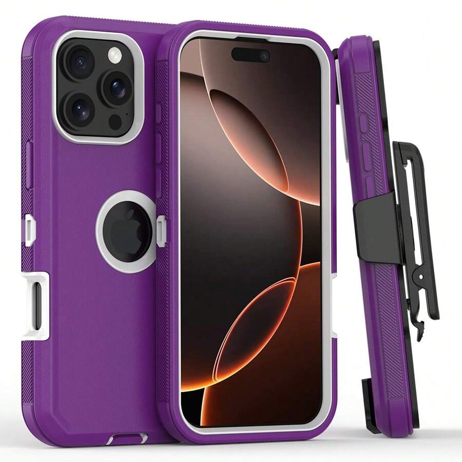 For IPhone 16 16 Pro Max 16e 16 Plus 16 Pro Phone Case With Belt Clip Holster Stand Heavy Duty,Shockproof/DropProof Protection Phone Case For Christmas, Birthday, NewYear Gifts, Winter,Gifts For Family,Friends,Birthday,Girlfriend,Boyfriend - 紫色 - 查看 1