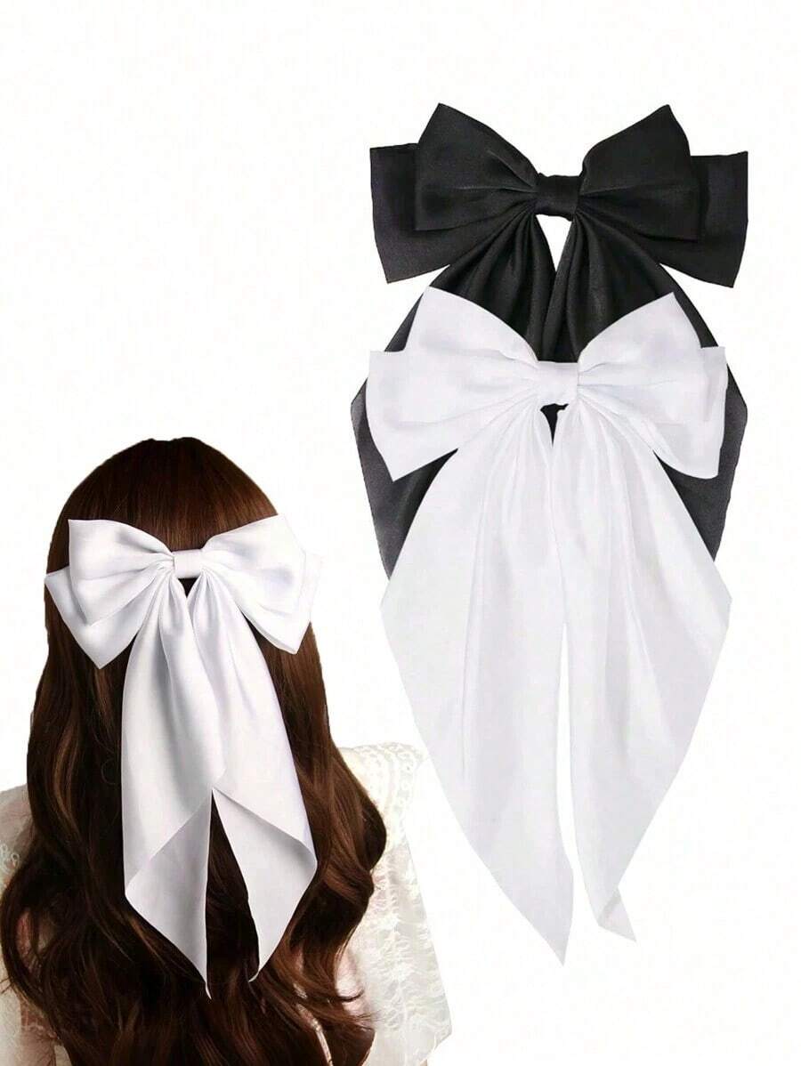 1Pc Large Hair Bows For Women, Big Bow Hair Clips For Girls French Barrette Bowknot With Long Tail For Women Wedding Party Daily Valentine's Day Valentines Claw Clips Hair Claws Hair Barrettes, School Stuff - 彩色 - 查看 1