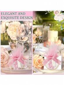 Pungi mici de cadouri de nuntă, voal de nuntă alb/roz, pungă de cadou DIY, pungi mici de cadouri de nuntă, pungi pentru bomboane și fursecuri, pungi mici de cadouri pentru petrecere, decorațiuni centrale de masă, potrivite pentru banchete de nuntă, petreceri de cadouri pentru mirese, pungi mici de cadouri pentru petreceri tematice