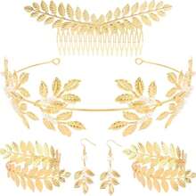 4 pièces/3 pièces Ensemble de vêtements et accessoires de style déesse grecque, comprenant une couronne en forme de feuille, un serre-tête, un bracelet, des boucles d'oreilles, un accessoire de coiffure de mariée pour le bal de promo et Halloween