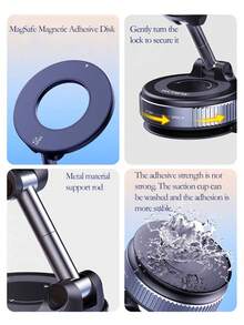 1 pièce Nouveau support de téléphone portable rotatif à 360 degrés avec ventouse magnétique à aspiration, support portable monté sur véhicule, surface lisse pour l'aspiration, fonctionnement à deux mains, réglage sur toute la plage et multi-angles, convient pour les véhicules, les tables et les murs