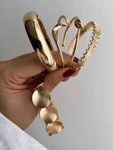 17KM 12/7/5 piezas Conjunto de brazaletes y pulseras de metal con ruedas gruesas, Conjunto de pulseras para mujeres, Joyería de pulseras apiladas para mujeres, Conjunto de brazaletes con ruedas gruesas