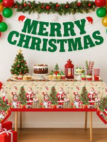 1 件圣诞桌布，220 * 130 厘米一次性 PE 桌布，带有圣诞老人、雪人、圣诞树、麋鹿设计、复古风格、圣诞快乐装饰、圣诞装饰、家居圣诞装饰、厨房用品、餐桌装饰、桌面装饰，适合室内和室外使用