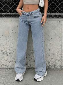 Teen Girl Casual Versatile Solid Color Jeans - Light Wash - View 6