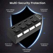 4/7 端口 USB 2.0 集线器多功能扩展坞多 USB2.0 分配器 HUB 扩展器开/关开关适配器适用于 PC 笔记本电脑 - 黑色 - 查看 7