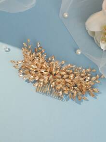 1pc Women's Handmade Woven Gold Luxury Hair Comb, Romantic Headpiece, Red Vibrant Brilliant Silver Accessory, Bridal Wedding Decor, Sparkling Crystal Jewelry Valentine's Day Accessories - 香檳色 - 查看 2