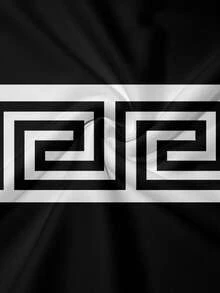 男士几何印花圆领长袖运动衫和运动裤休闲套装，秋季 - 黑色 - 查看 3