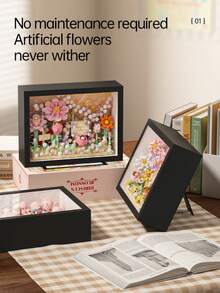 666+ bucăți cadru de flori decor buchet de trandafiri asamblare blocuri de construcție jucărie, cadou ideal pentru decorarea biroului/camerei de zi, ziua de naștere a prietenei/iubitei/mamei sau sărbători